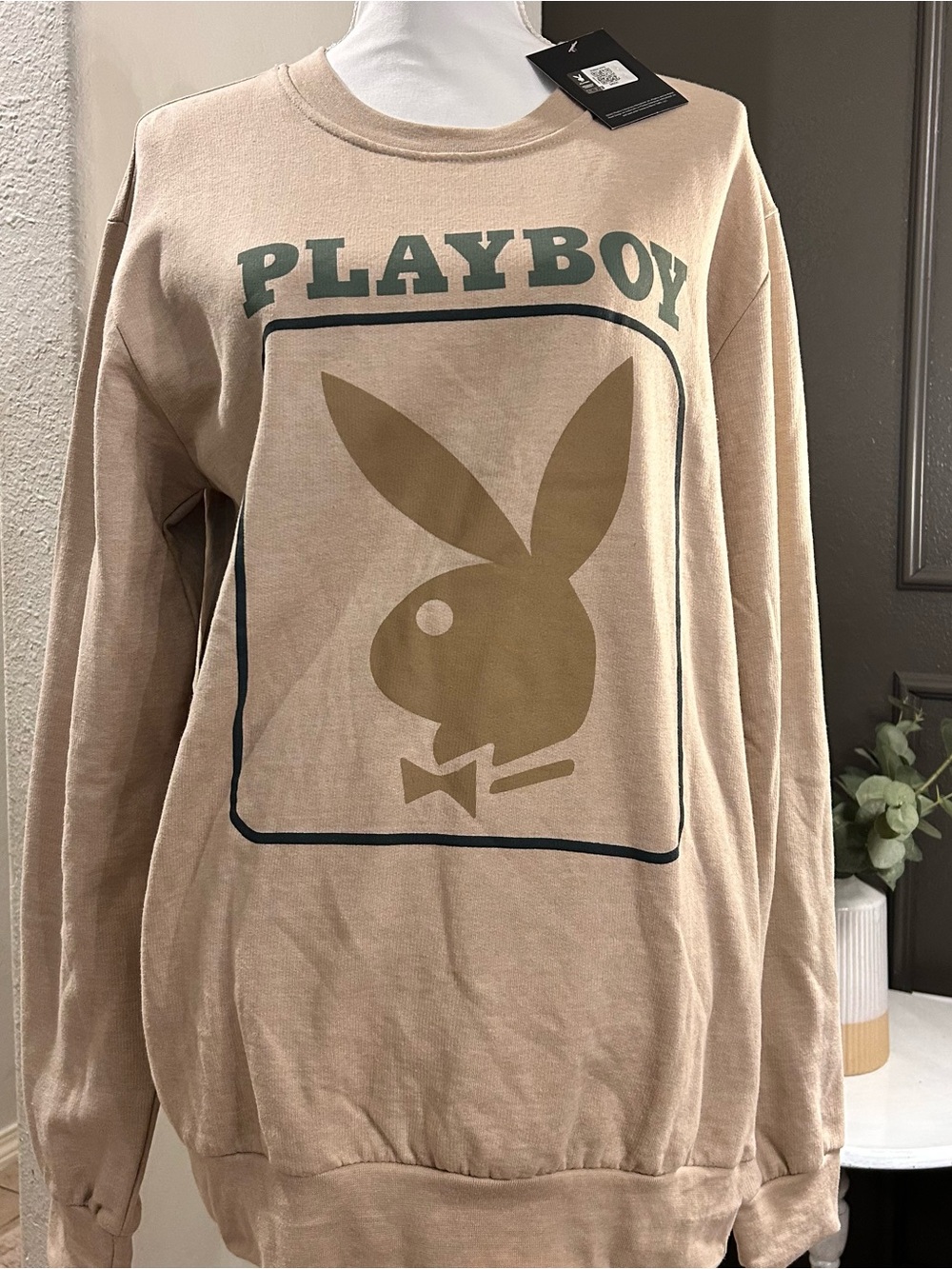 NWT Playboy Logo Sweatshirt in Beige and Olive size Medium